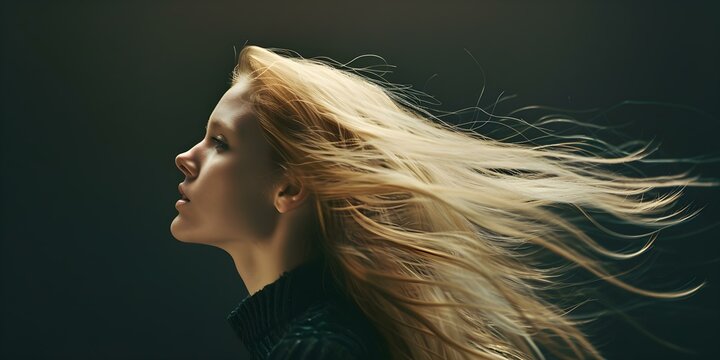 Woman with Flowing Blonde Hair Seen from the Side. Concept Portrait, Side View, Blonde Hair, Woman, Flowing Hair