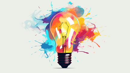 Abstract lightbulb with colorful brushstroke elements symbolizing creativity. simple Vector art
