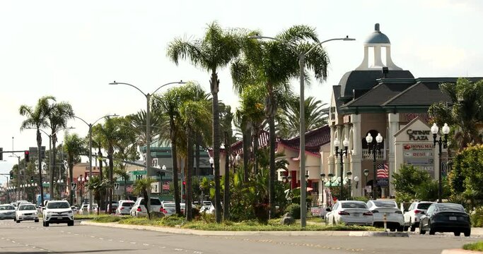 Westminster, California, USA - October 1, 2023: Sun shines on businesses in the heart of Little Saigon on Bolsa Ave.