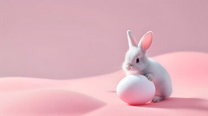 Cute rabbit and easter egg. Concept of happy easter day.