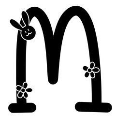 letter M cute Easter bunny alphabet spring flower for birthdays name tag nursery and baby shower decor