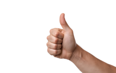Hand Giving Thumbs Up Sign. A human hand with the thumb extended upward signaling approval or agreement. on White or PNG Transparent Background.