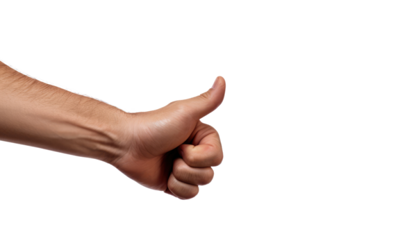 A Persons Hand With a Thumbs Up. A close up shot of a persons hand giving a thumbs up sign. on White or PNG Transparent Background. - Powered by Adobe