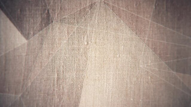 Rustic woven linen fabric texture with gently moving low poly geometric shapes. Full HD and looping abstract textile background animation.