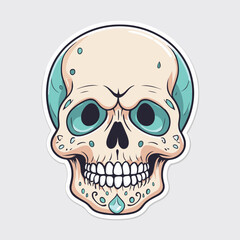 Obraz premium Vibrant cartoon skull illustration with teal accents and a playful expression on a gray background.
