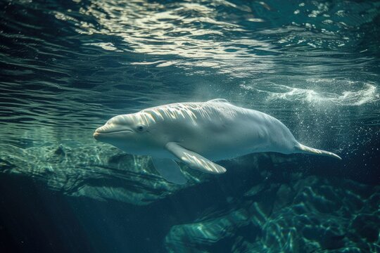 An Elegant And Playful Beluga Whale Gracefully Glides Through The Water. Ai generative