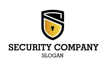 Security Shield Padlock Lock logo Company Black Gold Monogram S