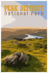 WPA inspired retro travel poster of the Peak District National Park, UK.
