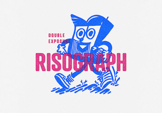 Retro Risograph Double Exposure Photo Effect Mockup