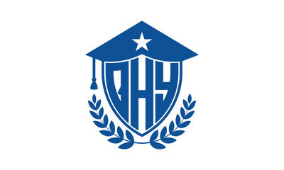 QHY three letter iconic academic logo design vector template. monogram, abstract, school, college, university, graduation cap symbol logo, shield, model, institute, educational, coaching canter, tech