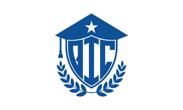 QIC three letter iconic academic logo design vector template. monogram, abstract, school, college, university, graduation cap symbol logo, shield, model, institute, educational, coaching canter, tech