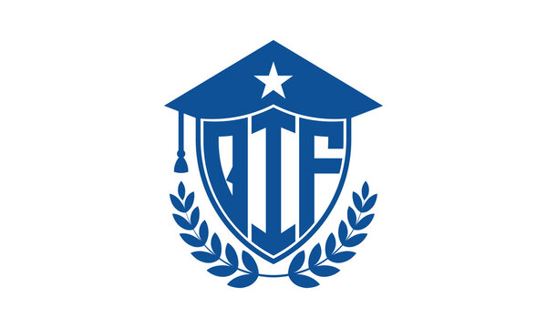 QIF three letter iconic academic logo design vector template. monogram, abstract, school, college, university, graduation cap symbol logo, shield, model, institute, educational, coaching canter, tech