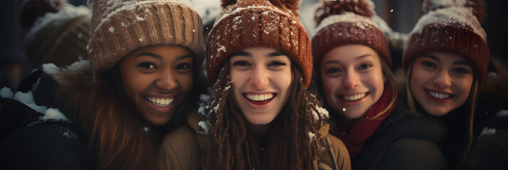 Happy Multiracial Friends Enjoying Winter Outside