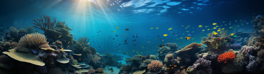 Fototapeta na wymiar Sunrays Filtering Through Ocean Water Over Reef