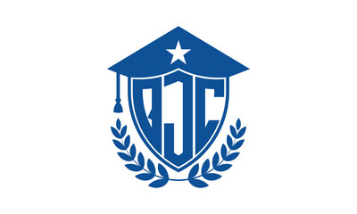 QJC three letter iconic academic logo design vector template. monogram, abstract, school, college, university, graduation cap symbol logo, shield, model, institute, educational, coaching canter, tech