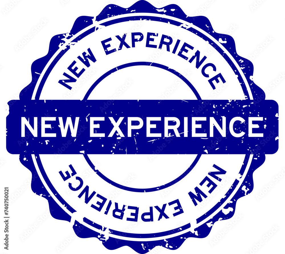 Sticker Grunge blue new experience word round rubber seal stamp on white background