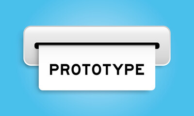 White coupon banner with word prototype from machine on blue color background