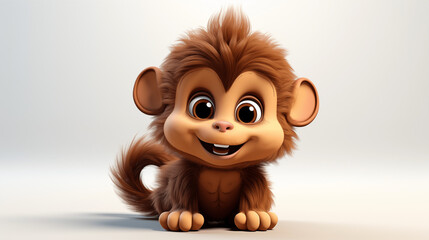 3D illustration plastic cartoon-style of cute baby monkey on white background