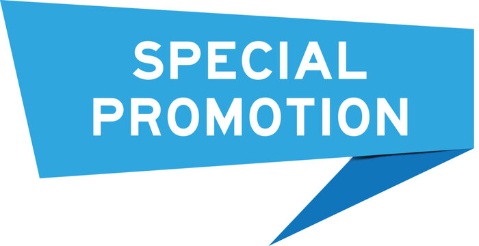 Blue color speech banner with word special promotion on white background