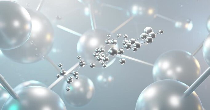 Roflumilast rotating 3d molecule, molecular structure of anti-inflammatory, seamless video