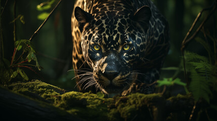 photography close up of a leopard in the forest 