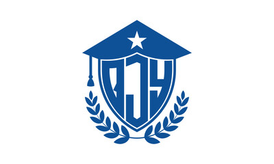 QJY three letter iconic academic logo design vector template. monogram, abstract, school, college, university, graduation cap symbol logo, shield, model, institute, educational, coaching canter, tech