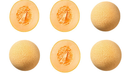 Cantaloupe Collection: Fresh Melon Slices in Digital Art 3D, Isolated on Transparent Backgrounds for Healthy Food Concepts and Summertime Refreshment