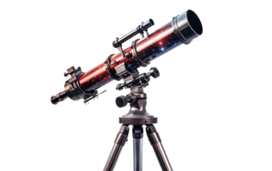 Telescope. A telescope mounted on a stable tripod ready for stargazing or scientific observations. on White or PNG Transparent Background.
