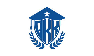 QKK three letter iconic academic logo design vector template. monogram, abstract, school, college, university, graduation cap symbol logo, shield, model, institute, educational, coaching canter, tech