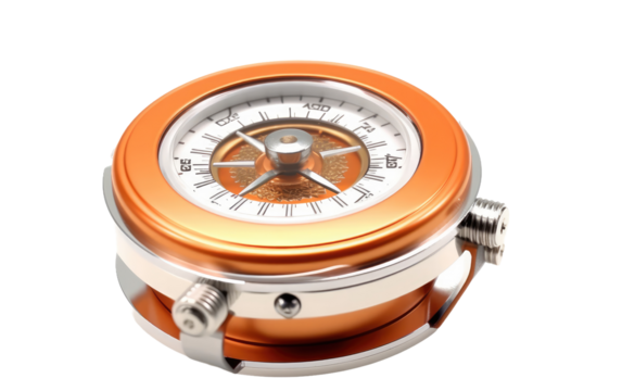 Close Up of a Compass. A detailed view of a compass, its needle indicating directions. on White or PNG Transparent Background.