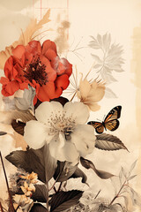 Botanical Collage Poster Design with Beige Background