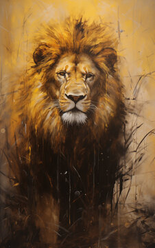 Sunlit Pride: Regal Lion Reigns on Golden Backdrop