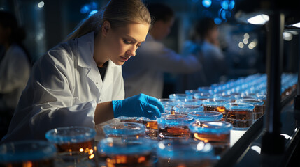 Stock photo of a biotech scientist viewing cultures in laboratory - obrazy, fototapety, plakaty