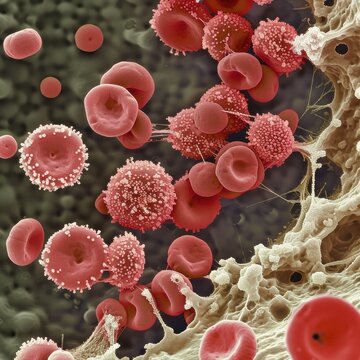 macro photograph of blood cells under a microscope 