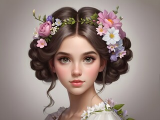 Beautiful portrait of a girl with flowers in her hair. 