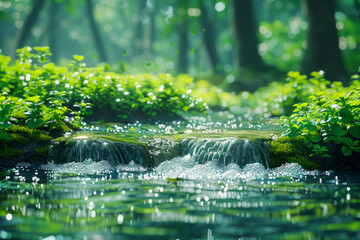 Fototapeta premium In spring, images of beautiful streams near water convey the message of the importance of nature and the environment, which soothe the soul. Concept for environment and ecology.