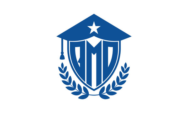 QMO three letter iconic academic logo design vector template. monogram, abstract, school, college, university, graduation cap symbol logo, shield, model, institute, educational, coaching canter, tech