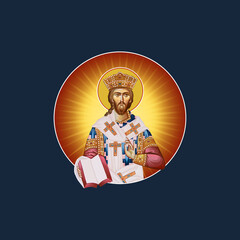 Medallion with on a dark blue background. Illustration in Byzantine style