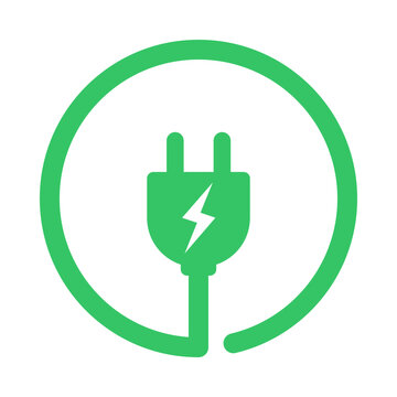 Plug icon symbol and electric car, hybrid vehicle charging point logo. Green energy and eco-friendly car concept, charger connector and charging station icon. vector illustration