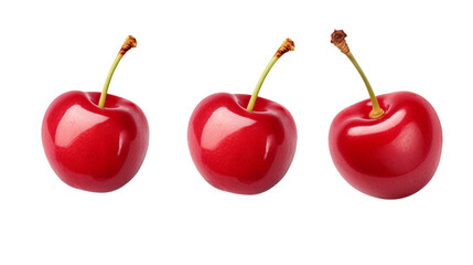 cherry collection: fresh, ripe fruits in 3D digital art, isolated on transparent background for graphic design projects. - obrazy, fototapety, plakaty