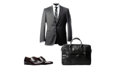 Businessman With Suit and Tie, Briefcase, and Shoes. A professional businessman holding a briefcase, wearing a suit and tie, and standing with polished shoes. on White or PNG Transparent Background.