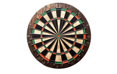 Close Up of Dart Board. A detailed view of a dart board, centered. on White or PNG Transparent Background.