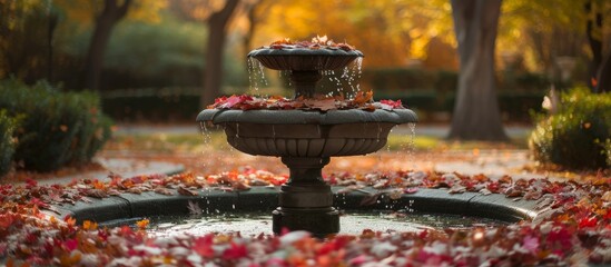Beautiful fountain with water flowing peacefully in a park garden setting