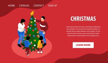 Christmas landing page in isometric view