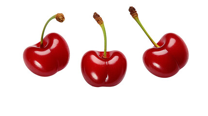 cherry collection: fresh, ripe fruits in 3D digital art, isolated on transparent background for graphic design projects.