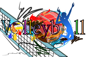 text volleyball and action hit  ball  sport art