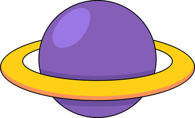 illustration of a planet symbol icon with rings in the sky, the planet Saturn is purple
