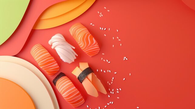 A 3D illustrations of handcraft paper made a background with text space for Sushi Restaurant