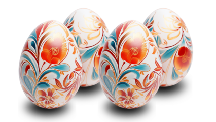 Рainted easter eggs with floral ornament. Transparent background