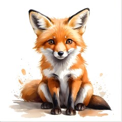 Obraz premium A cute painting of a sitting red fox. Generative AI
